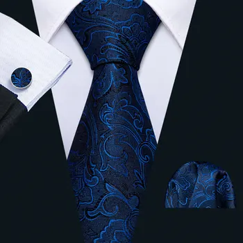 2019 Hombres De La Boda Lazo Azul Foral De Seda De La Corbata Pañuelo Conjunto De Barry.Wang 8.5 cm Diseñador de Moda las Corbatas Para los Hombres del Partido Dropshipping FA-5143