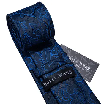 2019 Hombres De La Boda Lazo Azul Foral De Seda De La Corbata Pañuelo Conjunto De Barry.Wang 8.5 cm Diseñador de Moda las Corbatas Para los Hombres del Partido Dropshipping FA-5143