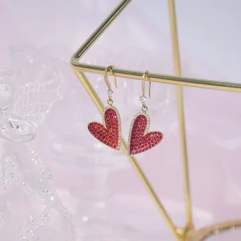 El Lado brillante Nueva Marca de Moda de la Joyería de Cristal de Corazón Rojo Cuelga los Pendientes para las Mujeres de Regalo Elegante Pendientes de la Gota