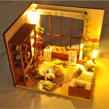 Muebles de Casa de muñecas de Bricolaje de casa de Muñecas en Miniatura Armar Rompecabezas 3d de Madera Miniaturas de casa de Muñecas Juguetes Educativos Para Niños Regalo