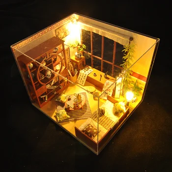 Muebles de Casa de muñecas de Bricolaje de casa de Muñecas en Miniatura Armar Rompecabezas 3d de Madera Miniaturas de casa de Muñecas Juguetes Educativos Para Niños Regalo