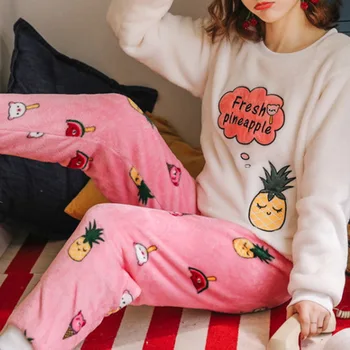 Nuevo Invierno De Franela Caliente Pijama De Corea Kawaii De Dibujos Animados Conjunto De Pijama De Moda Pijama Mujer De Ocio Del Hogar De Tela De Pijamas De Las Mujeres Ropa De Dormir