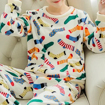 Nuevo Invierno De Franela Caliente Pijama De Corea Kawaii De Dibujos Animados Conjunto De Pijama De Moda Pijama Mujer De Ocio Del Hogar De Tela De Pijamas De Las Mujeres Ropa De Dormir
