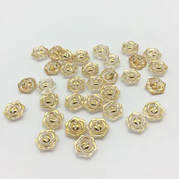 300pcs 12mm de Oro Hexagonal Flores de Acrílico de Botones de Costura de 2 Agujeros de la Moda Vestido de Camisa de Botón de Manualidades, Adornos,