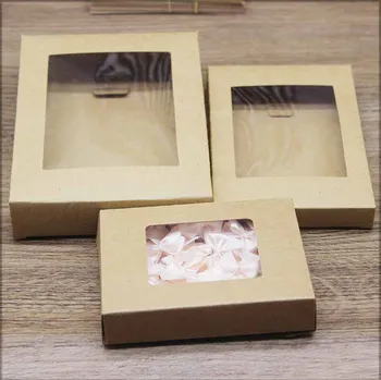 10pcs de BRICOLAJE de la vendimia caja de kraft con ventana de papel, caja de Regalo de la torta de Embalaje Para la Boda de la fiesta en casa de un muffin de embalaje de regalos de navidad