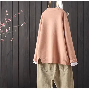 2020 otoño nuevo suéter de abrigo de las mujeres de manga larga literaria del telar jacquar de la mujer salvaje suelto cuello en V cardigan suéteres