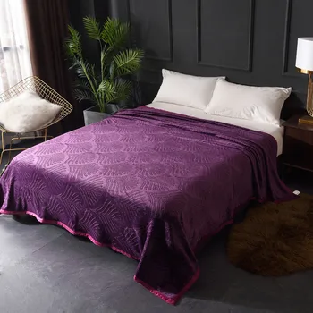 Franela relieve manta hoja sólida manta de lana azul suave y cálida tiro para oficina sofá único de doble cubierta de la cama de 150*200 cm púrpura