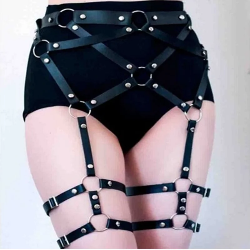 Liguero de cuero para pierna para mujer cuerpo sexual disfraces sexys Color#7 cinturón ancho arnés de moda ligas 